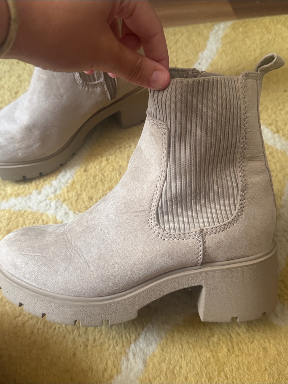 No Boundaries Chunky Chelsea Ankle Boots in Taupe